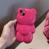 Mobiele telefoons Koreaanse schattige 3D cartoonbeer roze shell iPhone 15 14 12 11 Pro XS Max X XR Leuke dierenschokbestendige zachte achteromslag J240418