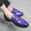 Yaz markası erkek elbise ayakkabıları mor deri iş moda parti loafers büyük boyutlar 3848 240410