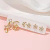 Studörhängen stjärna Moon Piercing Earring Kit för kvinnor 2024 6st Zircon Dainty Mini Gold Color Ear Accessories Korean Style SMEYCH