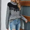 Women's Sweaters Casual loose fitting half turtleneck sweater contrast lace stitching women's long sleeve T-shirt Plus Size T Shirt tops