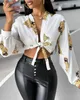 Magliette da donna top di lusso da donna stampato leopardo raccolto annodato 2024 primavera/estate ultime maniche lunghe casuali