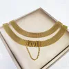 Necklace Earrings Set 304 Stainless Steel M Letter Compilation Process Short Bracelet Girls Golden Cool Jewelry