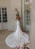 Beauty Beading Pearls Embroidery Lace V-Neck Mermaid Wedding Dress With spaghetti straps Backless 2 In 1 Trumpet Bridal Gowns 2024