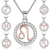 Hanger kettingen Lange ketting ketting 925 Sterling zilveren roségouden sieraden Men vrouwen 12 sterrenbeelden Sparkling Crystal Zodiac Leo ketting 240419