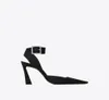 Designer Pumps Women Dress Shoes Luxury Black Fanny Slingback Pumps in Satin Crepe Flared Heel EU3540 With Box Wedding Dresses8545263