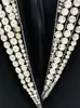 Kvinnors kostymer solid diamantbockad pärla kappa för kvinnor v hals hög midja lång ärm enkelknapp eleganta rockar sommar 2024 36A1839