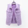 Femmes Big Size 6xl Denim Vest sans manches Washingtcoat Students Casual Tops Jeans Vestes Rose Rose Purple Joune bleu blanc Jacket240416