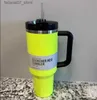 Muggar Neon Yellow Electric Pink Tumblers med handtag isolerade rostfritt stål tumlar lock och halmbilar muggar kaffetumbler termos cups 1 1 sameq240419