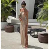 Kintted Cover Up Beach Sexy See Through Maxi Slit BodyCon Summer Dress Bikinis Cover-up Elegant Halter Beachdress