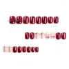 Faux ongles 24pcs / boîte rouge usure simple couleur unie à croix croix nail art gold glitter diamants beaux faux