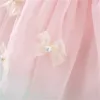 Flickans klänningar Sweet Flower Fairy Baby Girl Party Dresses Summer Solid Color Mesh Princess Evening Dress Barn Costume 0 till 3 år gamla barn D240419