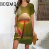 Casual jurken mode dames zomer voor 2024 champignon 3d printing jurk vrouwen korte mouw o-neck mini plus size kleding