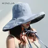 夏の女性ダブルサイドファッションワイド大規模な帽子屋外ビーチフィッシャーマンキャップUVプルーフサンプロテクションハットバケット240417