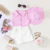 Clothing Sets 2-8Y Kids Girls Summer 3Pcs Striped Sleeveless Lapel Vest Shirts Bowknot Shorts Skirts Sun Hat Children Clothes