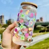 Wine Glasses 16oz Cute Stickers Drinking Glass Can With Bamboo Lid Straw Iced Coffee Tumbler Gift For Friends Summer Cup