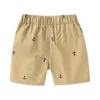 LJMOFA 1-8 år Summer Boys Casual Shorts For Toddler Kids Elastic midja Kort byxa Khaki Cotton Beach Soft Baby Clothing D347 240409