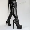 Boots Femmes CHIGH HIGH FULL FULLE PLATEFORME PLATEURS LES Talons minces sur les dames du genou Big Taille 41 42 45 47 52