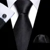 Модная красная гореть мужской галстук для свадебного смокинга Классический черный сплошной галстук с карманными квадратными запонками для мужчин 240323