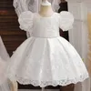 Girl's Dresses Baby Bow Birthday Princess Dress Elegant Girl Embroidery Flower Beaded White Baptism Tutu Gown Kids Formal Evening Party Costume d240423