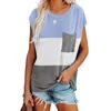 Zomer t -shirts voor vrouwen kleurblok schep nek korte mouw shirts met pocket top