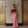 Elegant Long Pink Satin Evening Dresses With Split Sheath Pleated Sweetheart Ankle Length Zipper Back Prom Dresses Party Dresses for Women