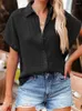 Blouses pour femmes 2024 Summer Stand Up Neck Cou Short Shirt Fashion Versatile Cardigan Single Breasted 3/4 Sleeve Top