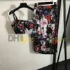 Flower Crop Tanp Top Summer Beach Rückenfreies Halfterkleid sexy Falten Miniröcke Designwer Blumendruck Hochtütig Schlinge Kleider für Urlaub