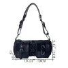 Bags Vintage Black Women Cylinder Underarm Bags Double Pocket Design Ladies Shoulder Bag Fashion Female PU Leather Purse Handbags