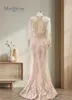 Вечеринка платья Misshow жемчужина бисера русалка вечер 2024 Элегантные длинные рукава аппликация кружевное пол длину арабское формальное выпускное платье