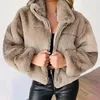 Damesjassen vrouwen katoen gemengde jas elegant pluche ritssluiting vest voor stijlvolle winter woon -werkverkeer trendy solide kleur met stand