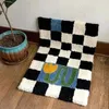 Teppiche Ins Style Schachbrettplaidmatten flauschige Gitter weiche Blumenteppich Badezimmer Anti -Schlupf -Nacht