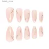 Upas falsas 24 piezas Línea de oro Almond Nails Ins Simple Press on Nails Patch Nail Beauty Clawe uñas Falsas para niñas Cubierta llena portátil Y240419