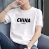 Tシャツ、短いハーフスリーブボトムシャツ、メンズラウンドネック、白いプリント、シンプルで汎用性の高いTシャツ