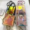 أكياس PVC واضحة حقيبة تسوق نيون لون يد اليد الفاخرة مصممة العلامة