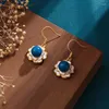 Orecchini a pennagliere originali in stile cinese con fiori di smalto cinese intarsiati lapis lazuli camelia orecchini per donne squisite gioielli a gocce blu