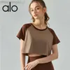 Desginer alooo yoga aloe topp skjorta kläder kort kvinna färg kontrast sport t-shirt kvinnor andas kort sommar raglan ärm lös fritid fitness topp