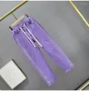 Women's Jeans Purple Thin 2024 Spring And Summer Stretchy High Waist Slimming Drilling Cropped Pants Harem Female