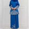 Ethnic Clothing Women Spring Embroidery Muslim Sets Long Sleeve Turkish Tops Skirts Abaya Solid Islamic 2PCS Baju Kurung Malaysia Set