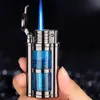 Metal Straight Punch Flame Windproof Butane Without Gas Lighter Transparent Color Visible Without Gas Window Turbo Torch Portable Cigar Lighter