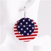 Dangle Chandelier Earrings Independence Day American Flag Us Stars and Stripes PU Leather Round Leaf Teardrop Drop for Women Jewel dhlmn
