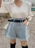 Damen -Shorts Jeans Retro Sommer Mini Frauen Weitbein loser koreanischer Stil Falten Damenhosen Mode lässig Frau hohe Taille