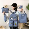 Borse da 5 pezzi set da donna zaino coreano New junior High School School Borse per Girl Ins ad alta capacità Back Pack Mochila Escolar