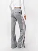 Women's Pants Girl Style Bow Tie Casual For Women 2024 With Contrasting Color Stripes On The Side Straight Leg Micro Flared Long CII1