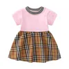 Girls d'été à manches courtes robes princesse charmante bébé fille robe de coton enfants mode robe à plaid décontractée bh260