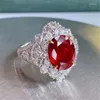 Cluster anneaux luxueux Red Ruby Crystal Diamond pour femmes accessoires de fiançailles de mariage fantaisie cadeau de bijoux à la mode romantique