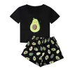 Women's Sleep Lounge Avocado Print Pajamas Suits Women Shorts Sleepwear Summer Ladies Pajamas Set Short Sleeve T-Shirt Round Neck Shorts Outdoor Wear d240419