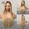 perruques bouclées humaines perruques femelles Golden Gradient Point Point Bangs Fibre chimique de cheveux droits longs