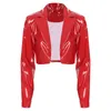 Women's Jackets Fashion Long Sleeve Crop Jacket For Women Glossy Patent Leather Lapel Cropped Coat Ladies Wetlook Clubwear Cosplay Party