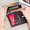 Plånböcker Kontaktens avslappnade äkta läder manliga plånbokfotohållare Passkorthållare för resepassväska med dragkedja ficka