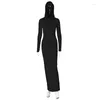 Casual Dresses Hooded Back Split Solid Color Dress Slits